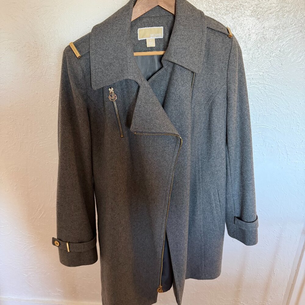 Womens Michael Kors - Size 10 - Grey wool blend Pea Coat with zipper and waist